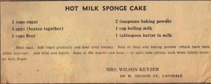 Hot Milk Sponge Cake Recipe Clipping