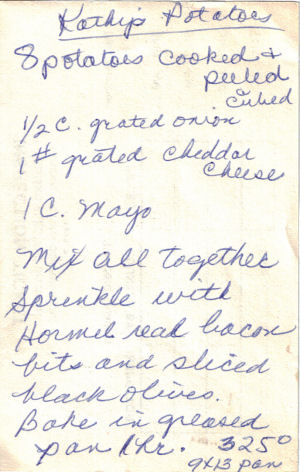 Handwritten Recipe Slip For Kathy's Potatoes