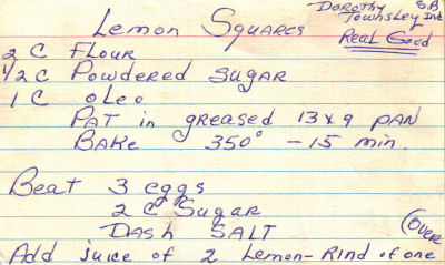 Lemon Squares Handwritten Recipes