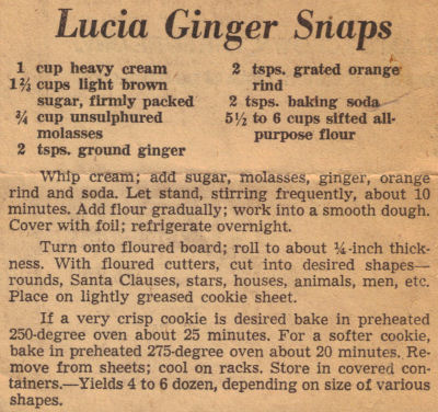 Lucia Ginger Snaps Recipe Clipping