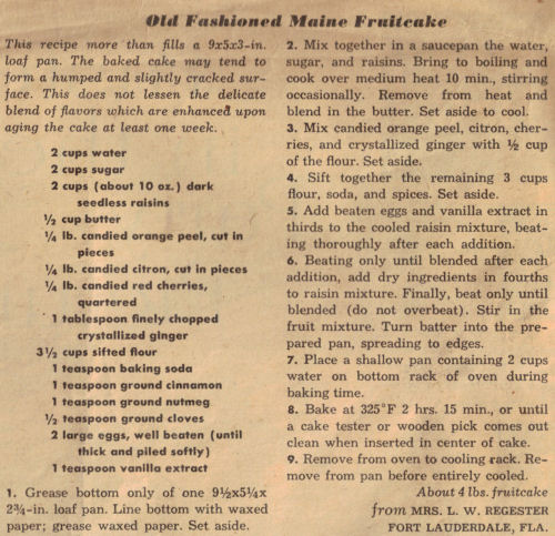 Old Fashioned Maine Fruitcake Recipe Clipping