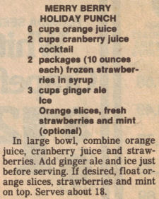 Merry Berry Holiday Punch Recipe Clipping