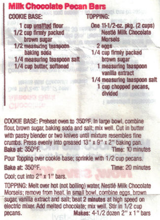Milk Chocolate Pecan Bars Recipe Clipping