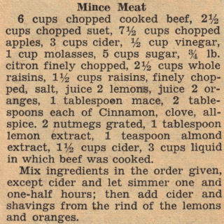 Mince Meat Recipe - Newspaper Clipping