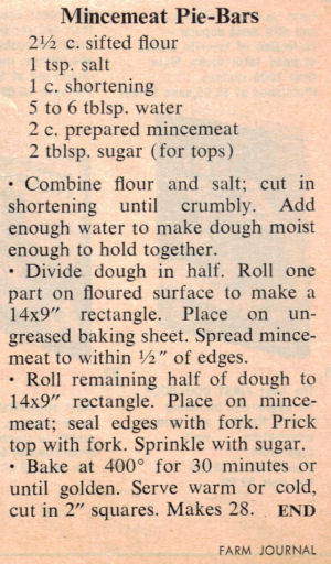 Mincemeat Pie-Bars Recipe Clipping
