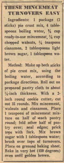 Mincemeat Turnovers Recipe Clipping