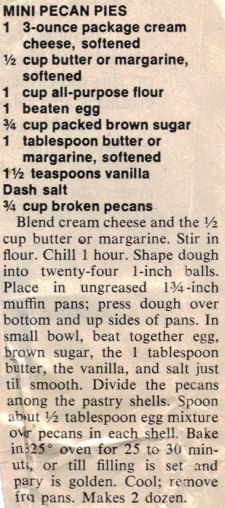 Mini Pecan Pies Recipe Clipping