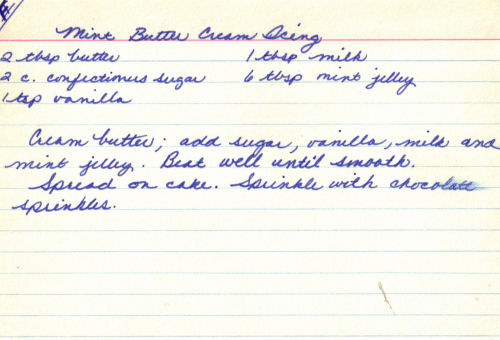 Handwritten Mint Butter Cream Icing Recipe