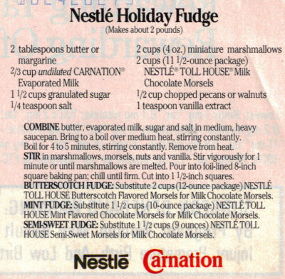 Nestle Holiday Fudge Recipe Clipping