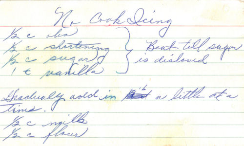 Handwritten Recipe For No Cook Icing
