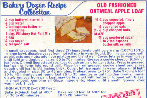 Old Fashioned Oatmeal Apple Loaf Recipe