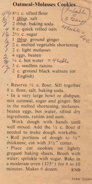 Oatmeal Molasses Cookies Recipe Clipping
