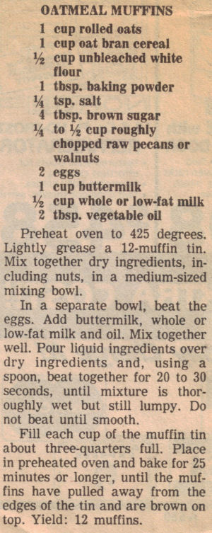 Oatmeal Muffins Recipe Clipping