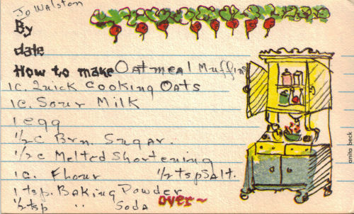 Oatmeal Muffins Handwritten Recipe Card