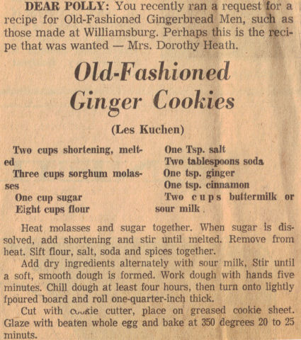 Old Fashioned Ginger Cookies Recipe Clipping
