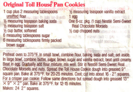 Original Toll House Pan Cookies Recipe