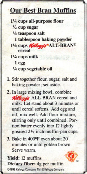 Kellogg's Bran Muffin Recipe Clipping
