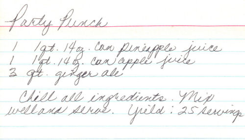 Handwritten Party Punch Recipe Card