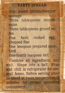 Party Spread Recipe Clipping