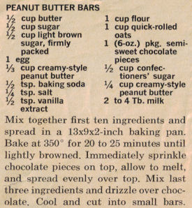 Peanut Butter Bars Recipe Clipping