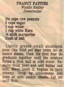 Peanut Patties Recipe Clipping