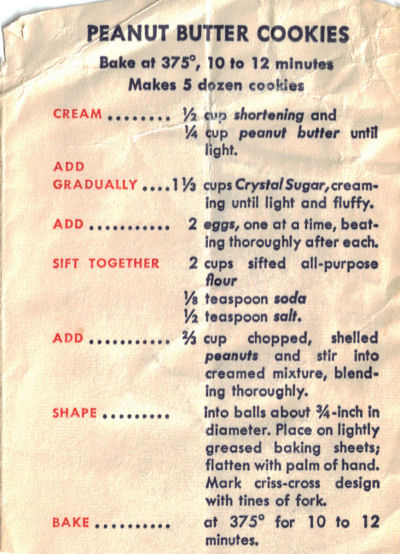 Peanut Butter Cookies - Vintage Recipe Clipping