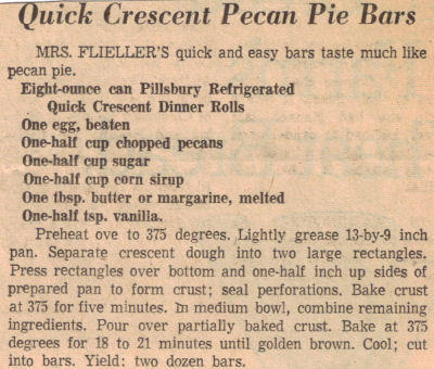 Quick Crescent Pecan Pie Bars Recipe Clipping