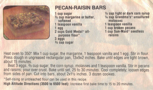 Pecan-Raisin Bars Recipe