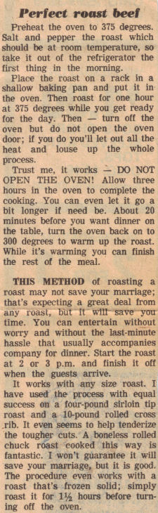 Perfect Roast Beef Timesaver Tip (Vintage Clipping)