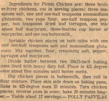 Picnic Chicken Recipe Clipping