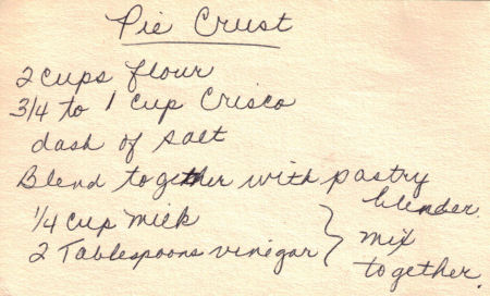 Pie Crust Handwritten Recipe Card