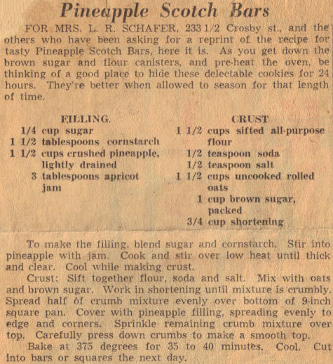 Pineapple Scotch Bars Recipe Clipping