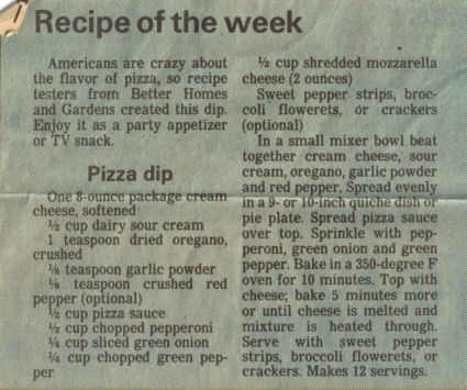 Pizza Dip Recipe Clipping (1989)