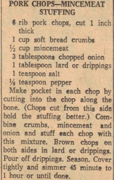 Pork Chops Mincemeat Stuffing Recipe Clipping