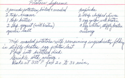 Potatoes Supreme Handwritten Recipe - Click To View Larger