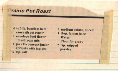 Prairie Pot Roast Recipe Clipping