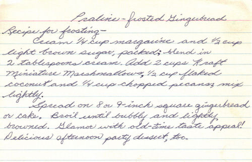 Handwritten Recipe Card For Praline-Frosted Gingerbread