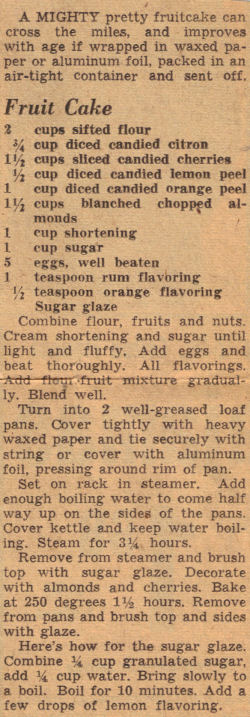Vintage Fruit Cake Recipe Clipping