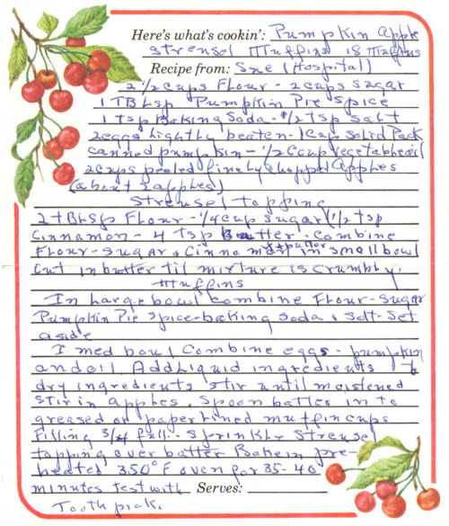 Handwritten Pumpkin Apple Streusel Muffins Recipe Card