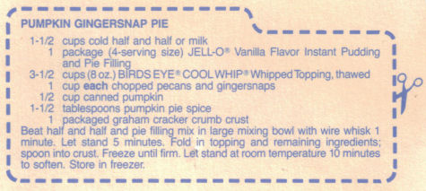 Pumpkin Gingersnap Pie Recipe Clipping