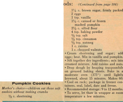 Pumpkin Cookies Recipe Clipping