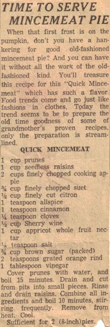 Quick Mincemeat & Pie Recipe Clipping
