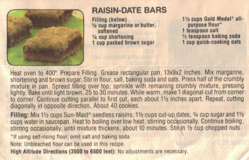 Raisin-Date Bars Recipe