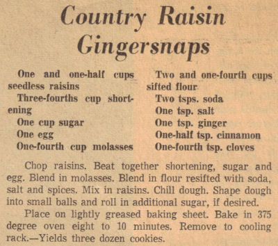 Country Raisin Gingersnaps Recipe