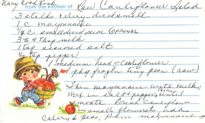 Handwritten Recipe For Raw Cauliflower Salad