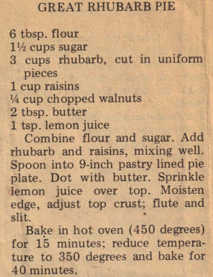 Great Rhubarb Pie Recipe Clipping