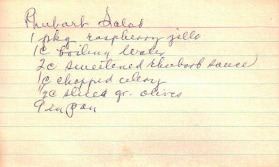 Handwritten Rhubarb Salad Recipe Card