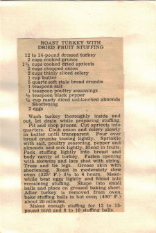 Roast Turkey Dried Fruit Stuffing Recipe Clipping - Click To View Larger