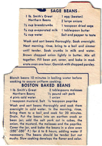 Sage Beans & Boston Baked Beans Recipe Clipping