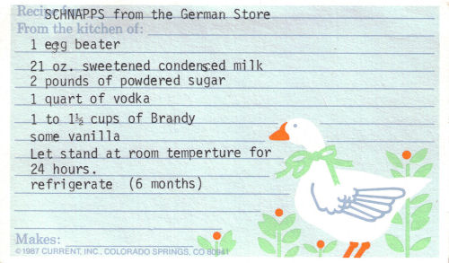Homemade Schnapps Recipe Card